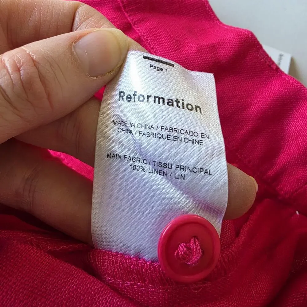 Reformation Pants Womens 0 Pink Linen Wide Leg Pleated Vesta Dress Trousers